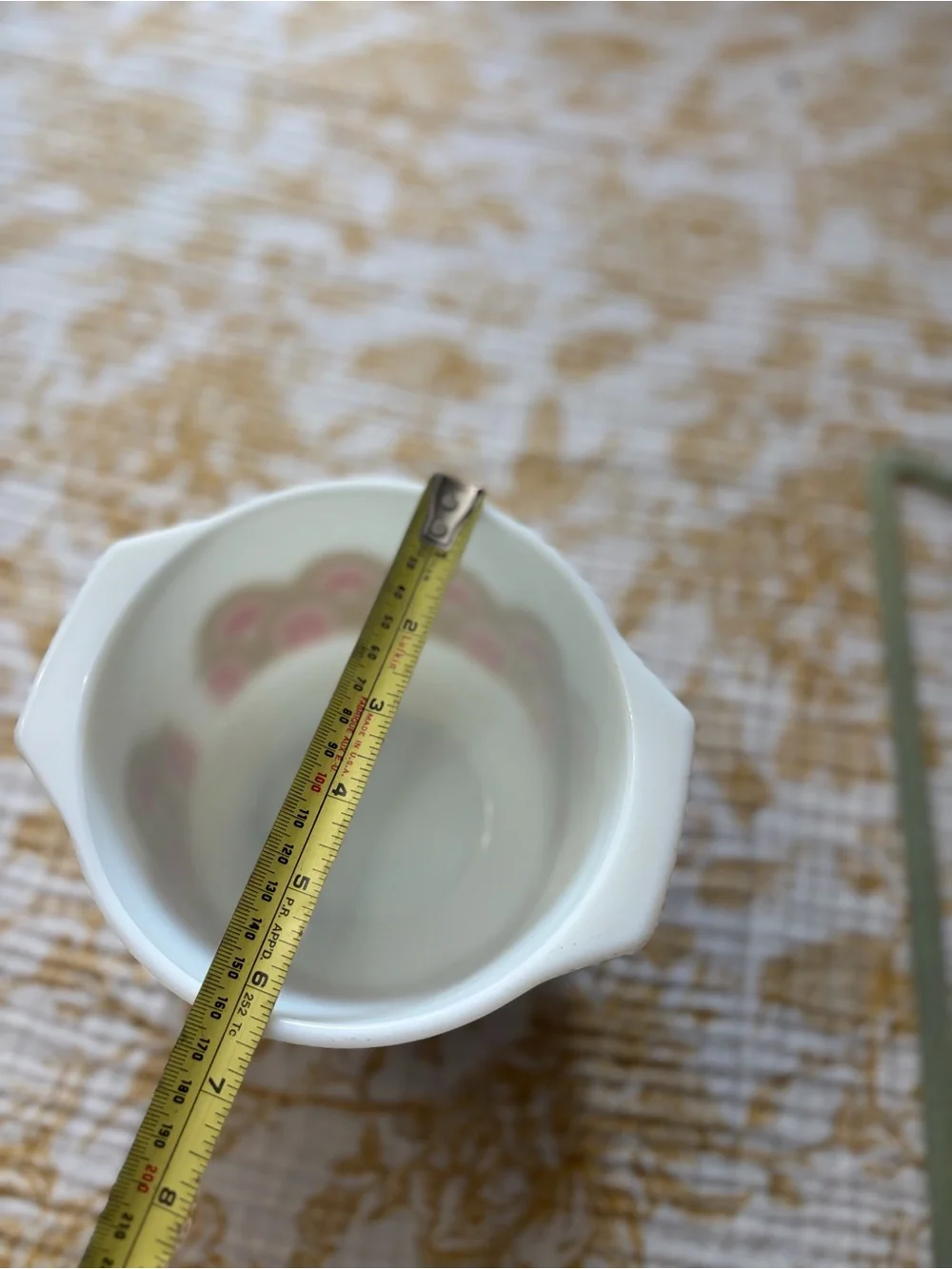 Vintage Pyrex White Mixing Bowl with Orange and Gold Retro Arch Design